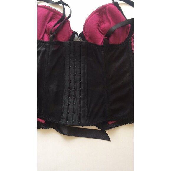 Vtg Native Intimates Coreset & Thong Lingerie Black Maroon Lace Black Ribbon 34B - Picture 6 of 9